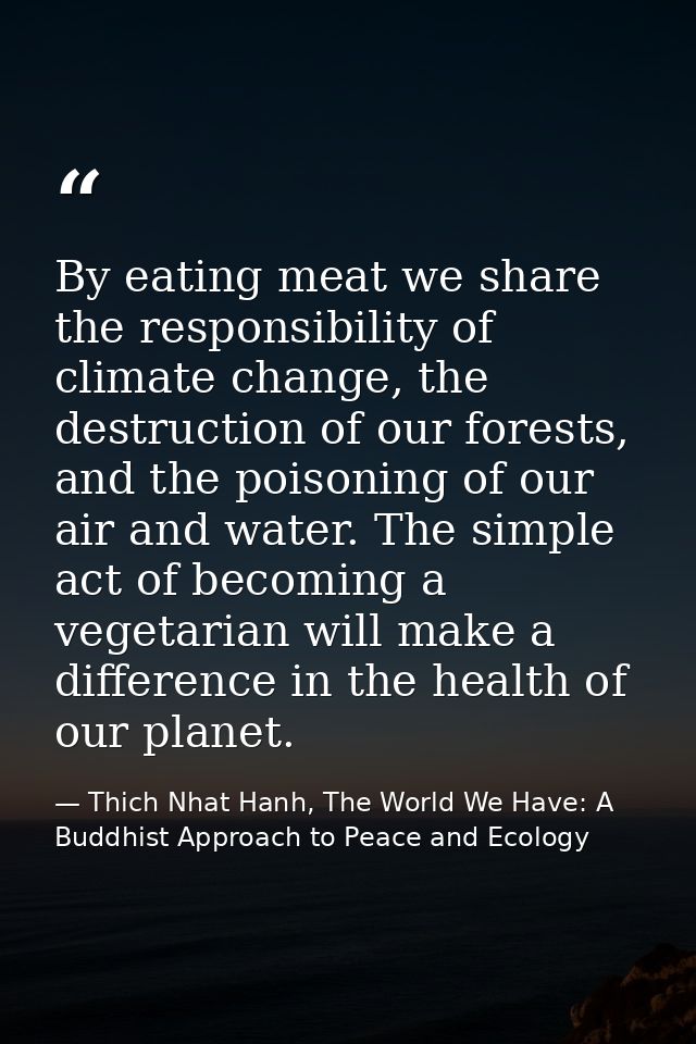By eating meat we share the responsibility of climate change, the destruction of our forests, and the poisoning of our a — Thich Nhat Hanh, The World We Have: A Buddhist Approach to Peace and Ecology