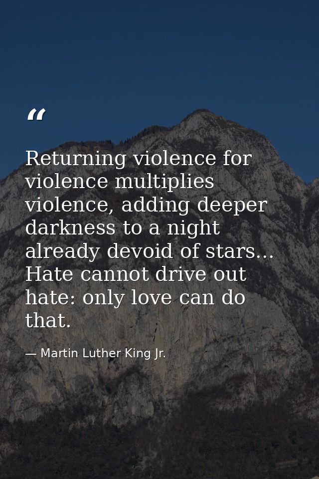 Returning violence for violence multiplies violence, adding deeper darkness to a night already devoid of stars... Hate c — Martin Luther King Jr.