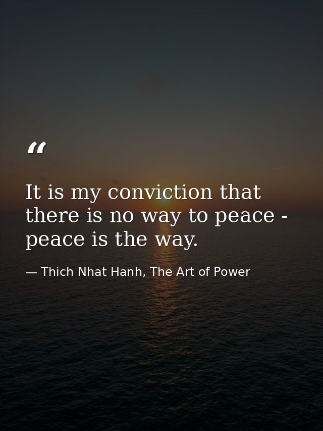 It is my conviction that there is no way to peace - peace is the way. — Thich Nhat Hanh, The Art of Power