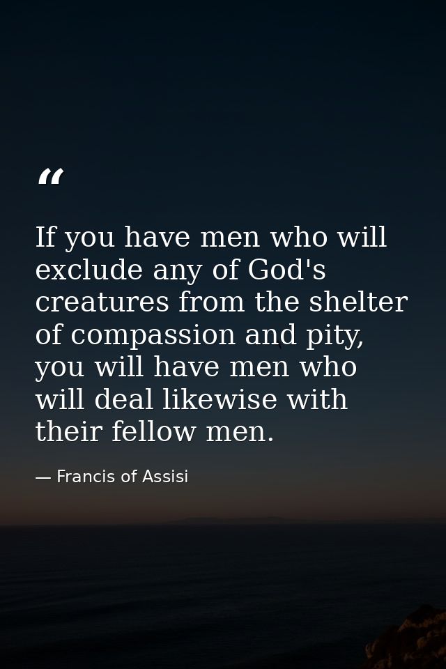 If you have men who will exclude any of God's creatures from the shelter of compassion and pity, you will have men who w — Francis of Assisi