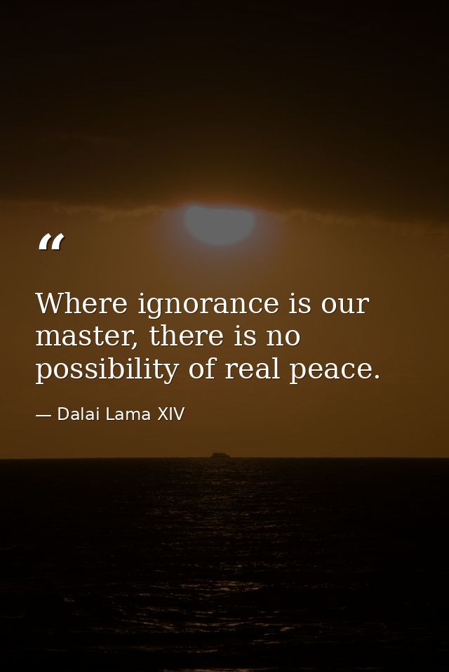 Where ignorance is our master, there is no possibility of real peace. — Dalai Lama XIV
