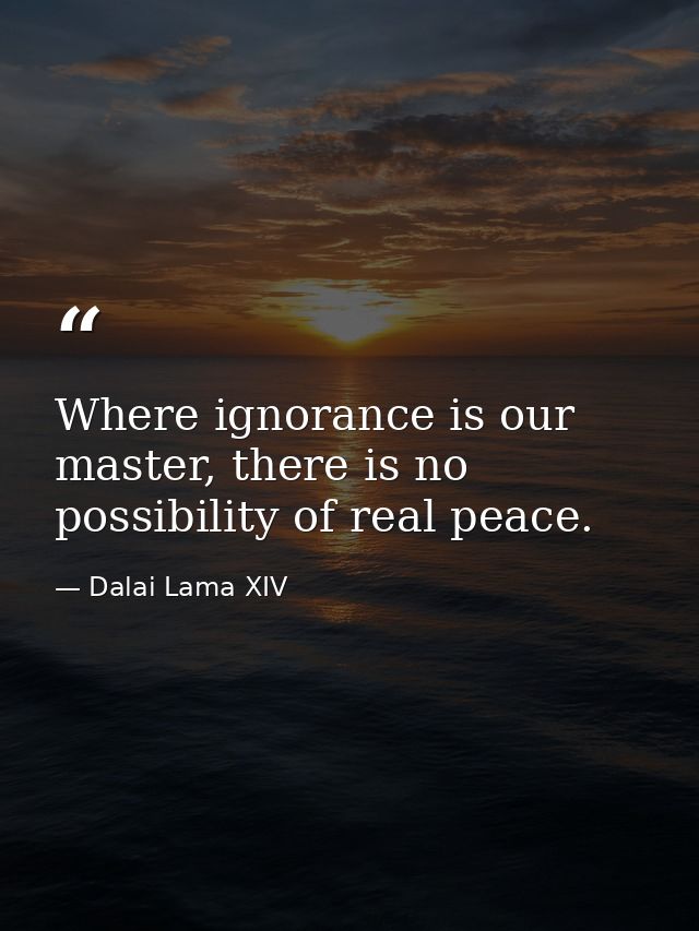 Where ignorance is our master, there is no possibility of real peace. — Dalai Lama XIV