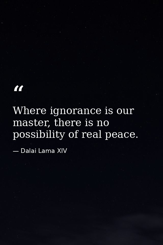 Where ignorance is our master, there is no possibility of real peace. — Dalai Lama XIV
