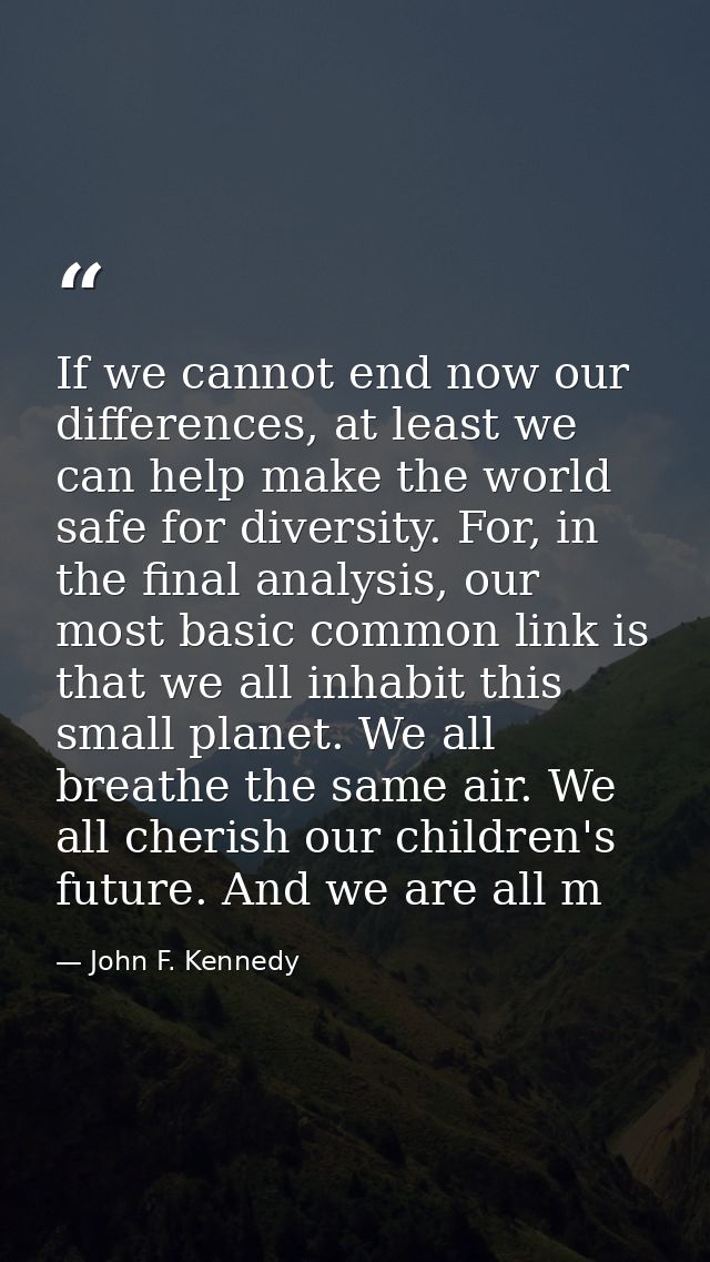 If we cannot end now our differences, at least we can help make the world safe for diversity. For, in the final analysis — John F. Kennedy