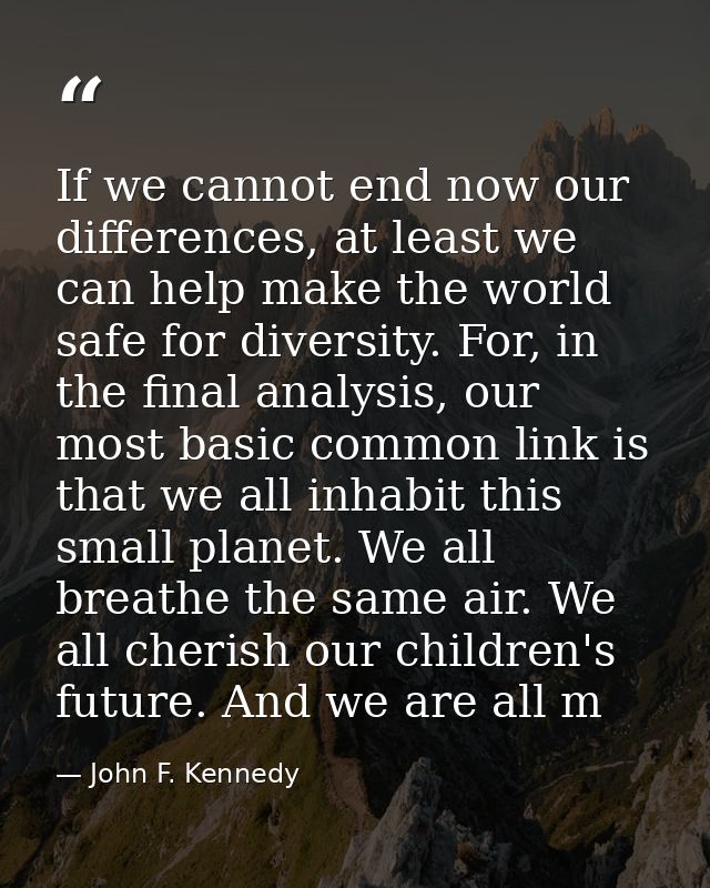 If we cannot end now our differences, at least we can help make the world safe for diversity. For, in the final analysis — John F. Kennedy