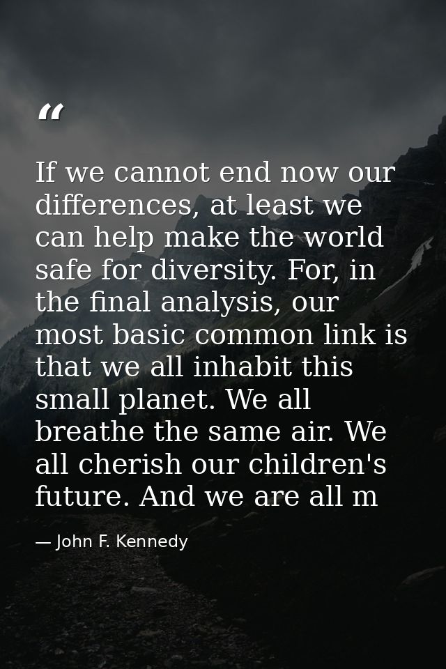 If we cannot end now our differences, at least we can help make the world safe for diversity. For, in the final analysis — John F. Kennedy