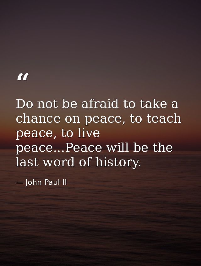 Do not be afraid to take a chance on peace, to teach peace, to live peace...Peace will be the last word of history. — John Paul II