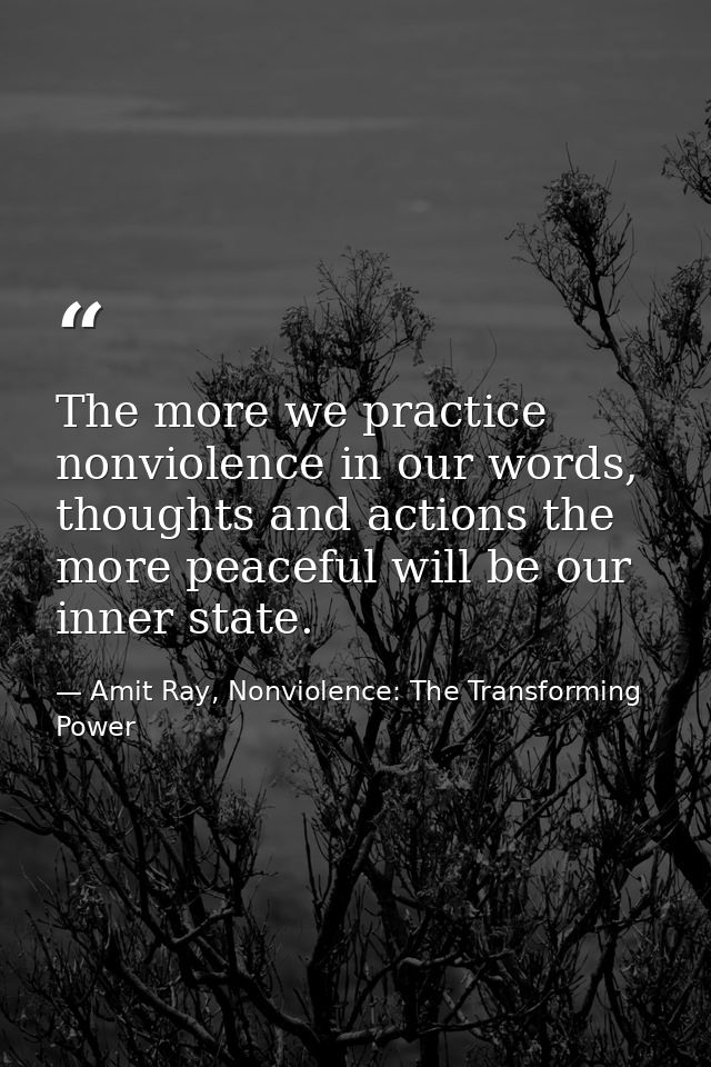 The more we practice nonviolence in our words, thoughts and actions the more peaceful will be our inner state. — Amit Ray, Nonviolence: The Transforming Power