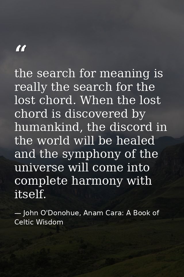 the search for meaning is really the search for the lost chord. When the lost chord is discovered by humankind, the disc — John O'Donohue, Anam Cara: A Book of Celtic Wisdom