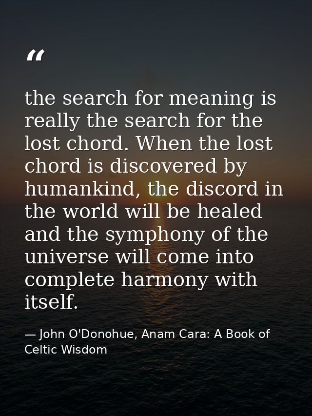 the search for meaning is really the search for the lost chord. When the lost chord is discovered by humankind, the disc — John O'Donohue, Anam Cara: A Book of Celtic Wisdom