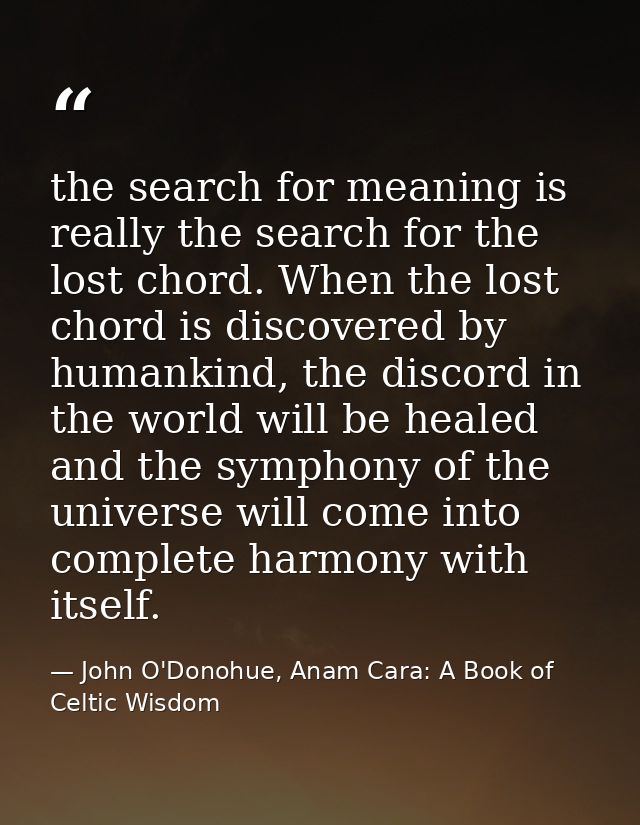 the search for meaning is really the search for the lost chord. When the lost chord is discovered by humankind, the disc — John O'Donohue, Anam Cara: A Book of Celtic Wisdom