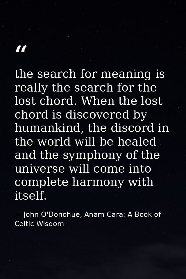 the search for meaning is really the search for the lost chord. When the lost chord is discovered by humankind, the disc — John O'Donohue, Anam Cara: A Book of Celtic Wisdom