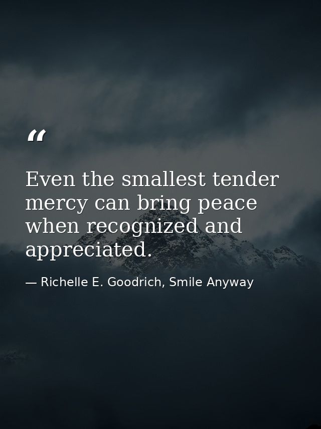 Even the smallest tender mercy can bring peace when recognized and appreciated. — Richelle E. Goodrich, Smile Anyway