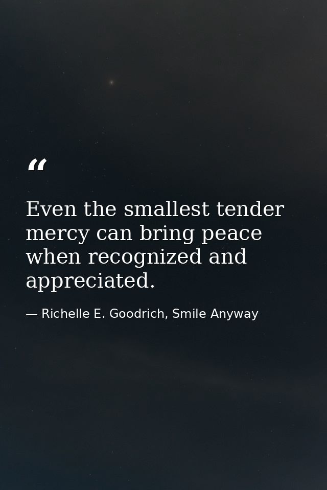 Even the smallest tender mercy can bring peace when recognized and appreciated. — Richelle E. Goodrich, Smile Anyway