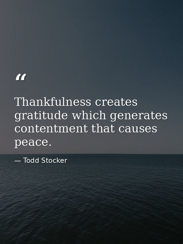 Thankfulness creates gratitude which generates contentment that causes peace. — Todd Stocker