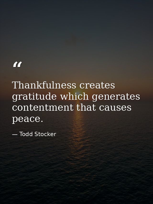 Thankfulness creates gratitude which generates contentment that causes peace. — Todd Stocker