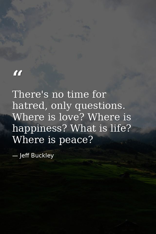 There's no time for hatred, only questions. Where is love? Where is happiness? What is life? Where is peace? — Jeff Buckley