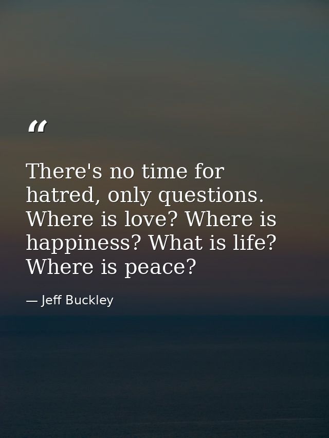 There's no time for hatred, only questions. Where is love? Where is happiness? What is life? Where is peace? — Jeff Buckley
