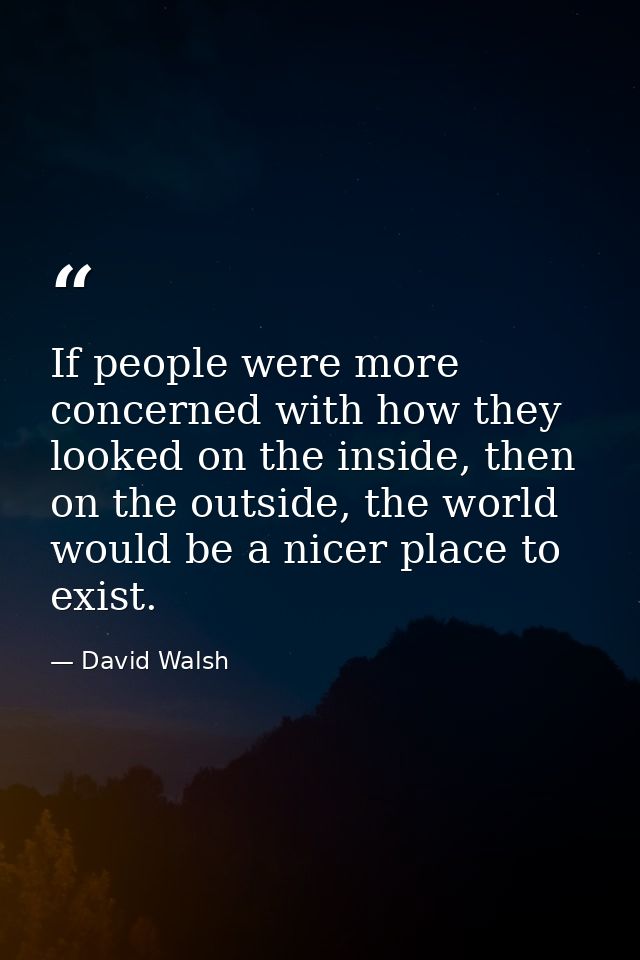 If people were more concerned with how they looked on the inside, then on the outside, the world would be a nicer place  — David Walsh