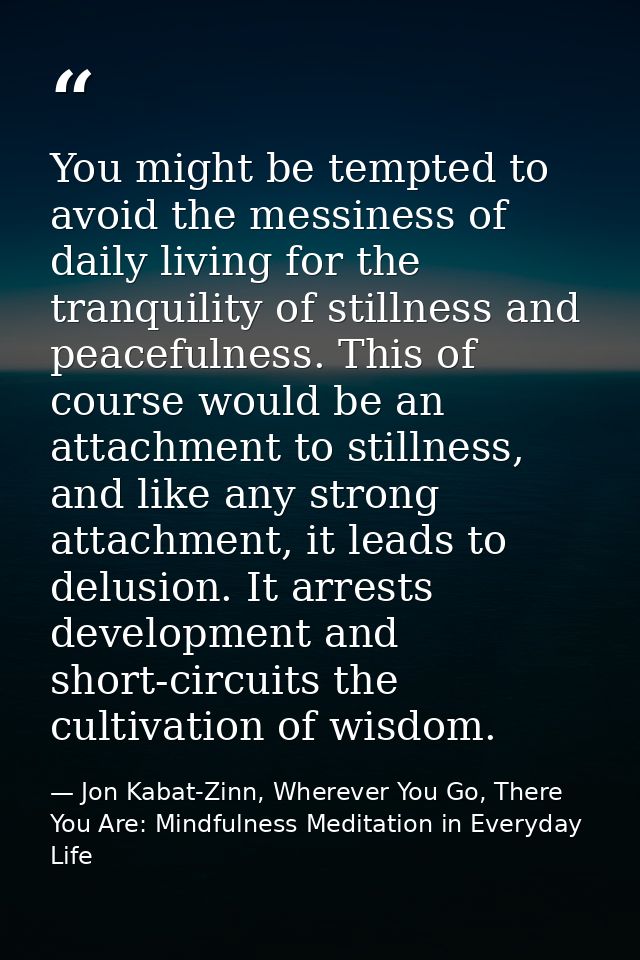 You might be tempted to avoid the messiness of daily living for the tranquility of stillness and peacefulness. This of c — Jon Kabat-Zinn, Wherever You Go, There You Are: Mindfulness Meditation in Everyday Life