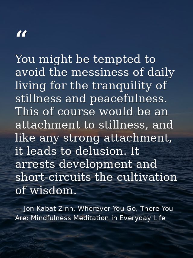 You might be tempted to avoid the messiness of daily living for the tranquility of stillness and peacefulness. This of c — Jon Kabat-Zinn, Wherever You Go, There You Are: Mindfulness Meditation in Everyday Life