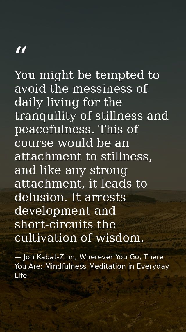 You might be tempted to avoid the messiness of daily living for the tranquility of stillness and peacefulness. This of c — Jon Kabat-Zinn, Wherever You Go, There You Are: Mindfulness Meditation in Everyday Life