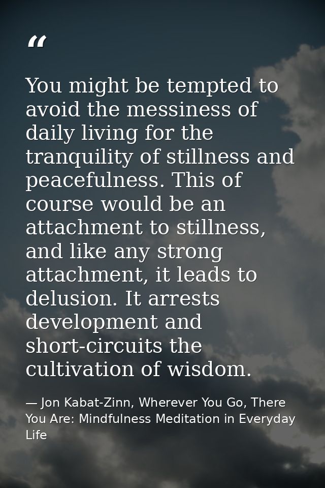 You might be tempted to avoid the messiness of daily living for the tranquility of stillness and peacefulness. This of c — Jon Kabat-Zinn, Wherever You Go, There You Are: Mindfulness Meditation in Everyday Life