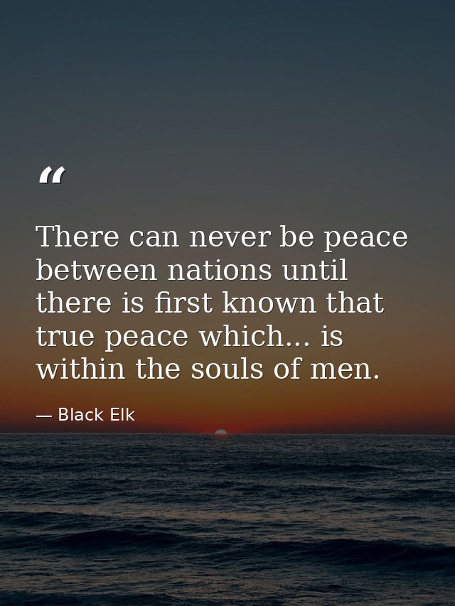 There can never be peace between nations until there is first known that true peace which... is within the souls of men. — Black Elk