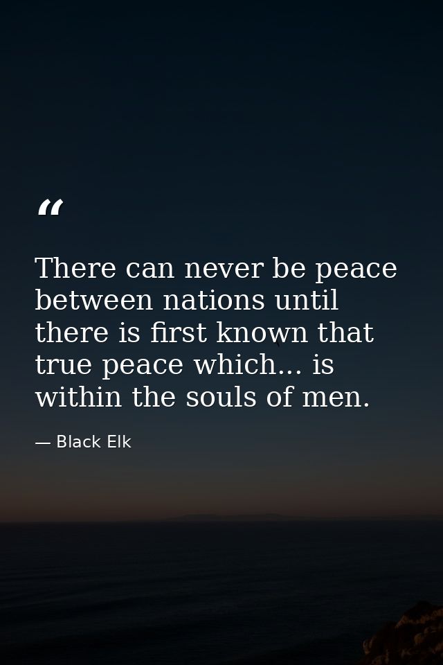 There can never be peace between nations until there is first known that true peace which... is within the souls of men. — Black Elk