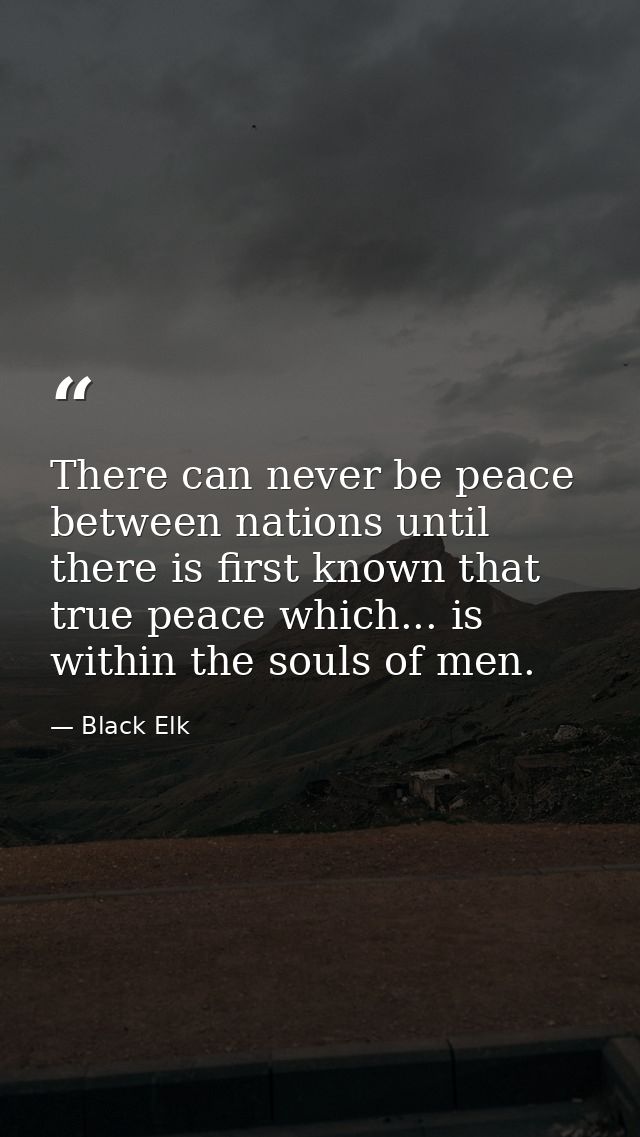There can never be peace between nations until there is first known that true peace which... is within the souls of men. — Black Elk