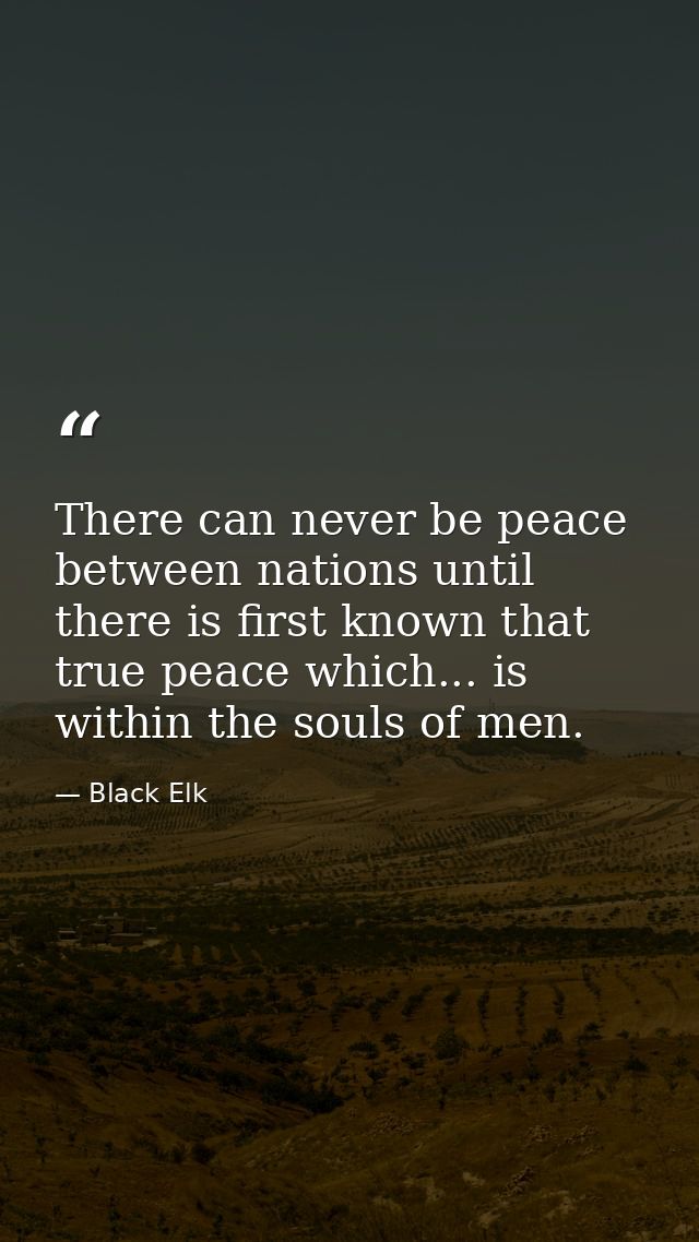 There can never be peace between nations until there is first known that true peace which... is within the souls of men. — Black Elk