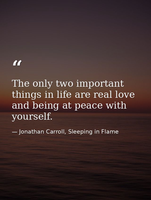 The only two important things in life are real love and being at peace with yourself. — Jonathan Carroll, Sleeping in Flame