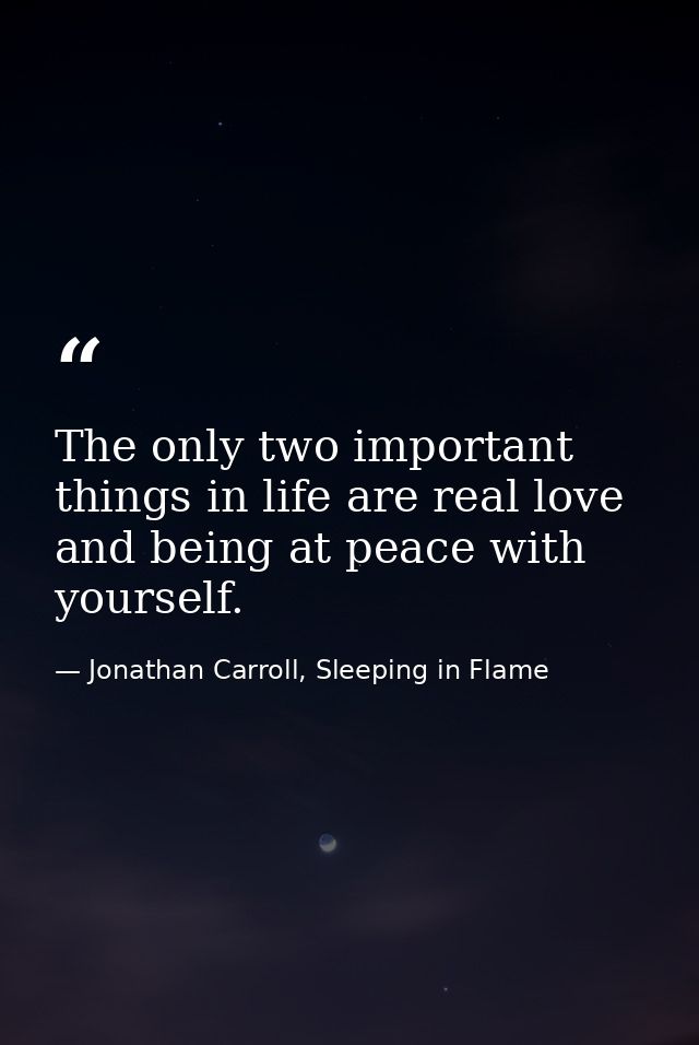 The only two important things in life are real love and being at peace with yourself. — Jonathan Carroll, Sleeping in Flame