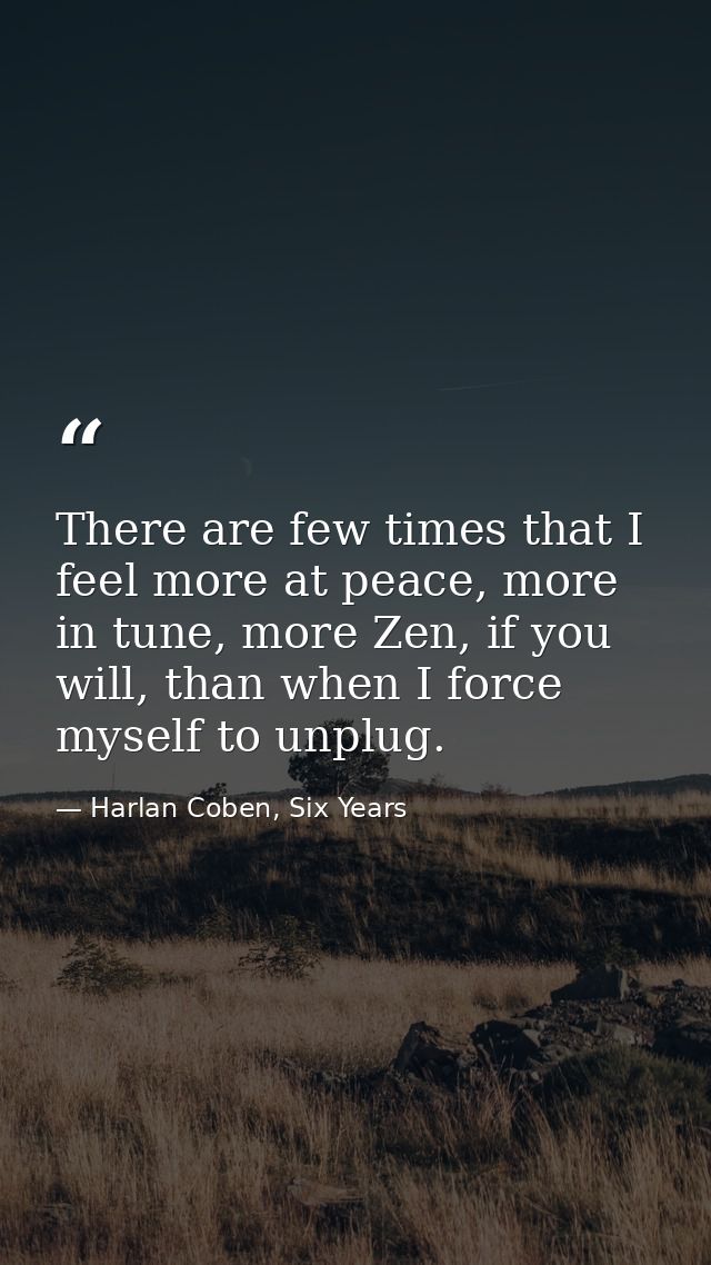 There are few times that I feel more at peace, more in tune, more Zen, if you will, than when I force myself to unplug. — Harlan Coben, Six Years