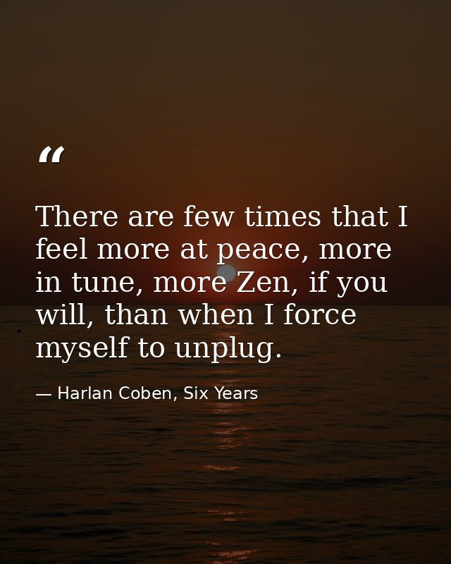 There are few times that I feel more at peace, more in tune, more Zen, if you will, than when I force myself to unplug. — Harlan Coben, Six Years