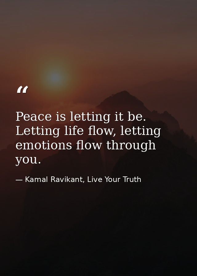 Peace is letting it be. Letting life flow, letting emotions flow through you. — Kamal Ravikant, Live Your Truth