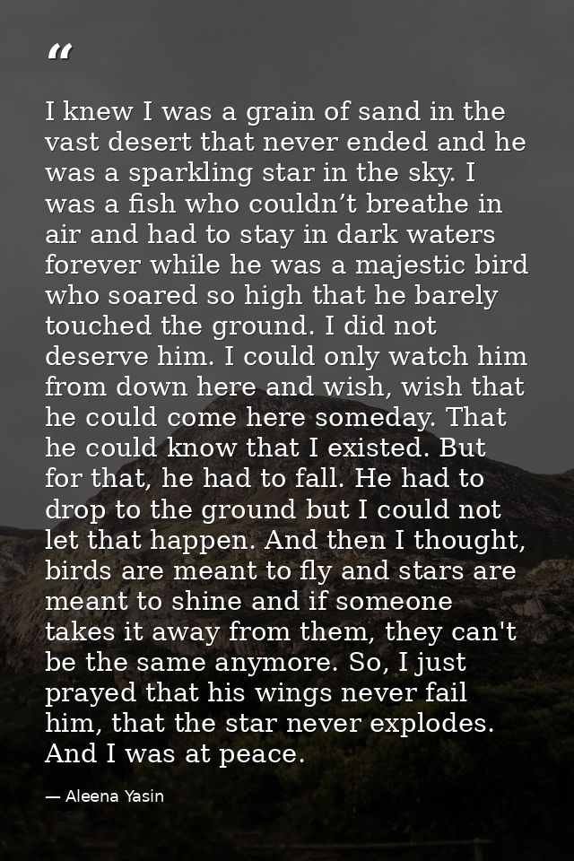 I knew I was a grain of sand in the vast desert that never ended and he was a sparkling star in the sky. I was a fish wh — Aleena Yasin