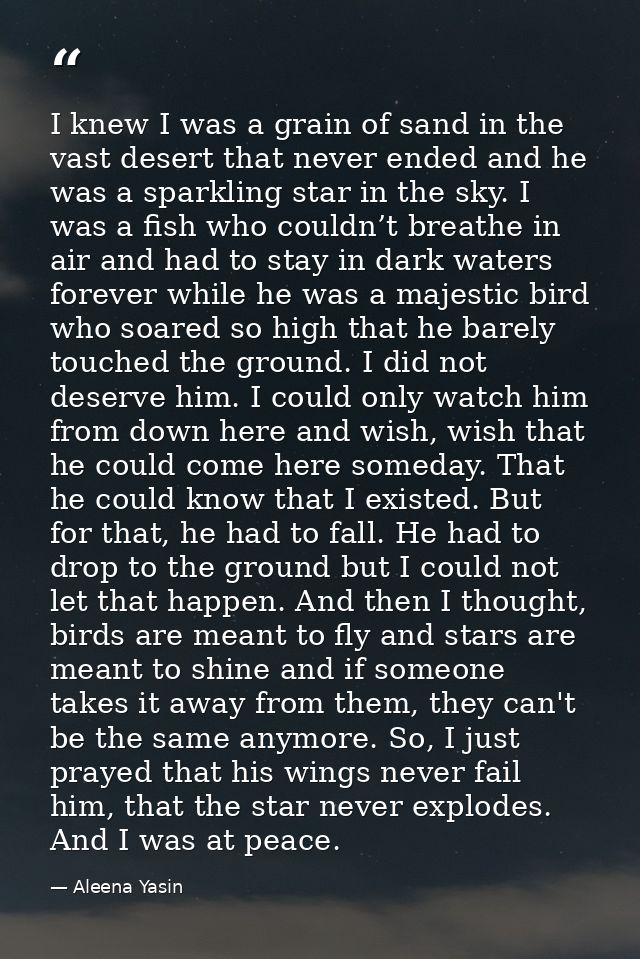 I knew I was a grain of sand in the vast desert that never ended and he was a sparkling star in the sky. I was a fish wh — Aleena Yasin