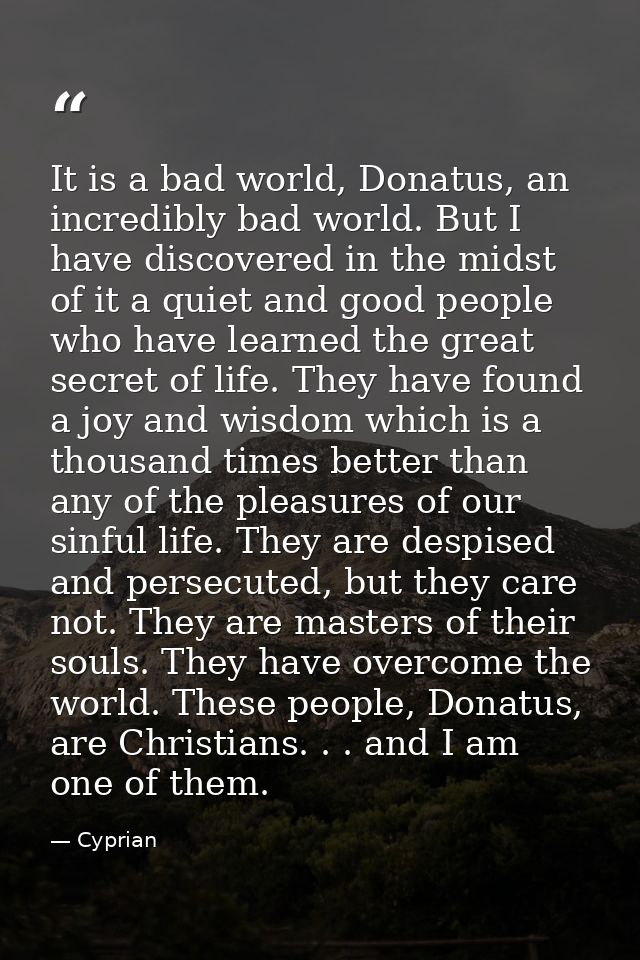It is a bad world, Donatus, an incredibly bad world. But I have discovered in the midst of it a quiet and good people wh — Cyprian