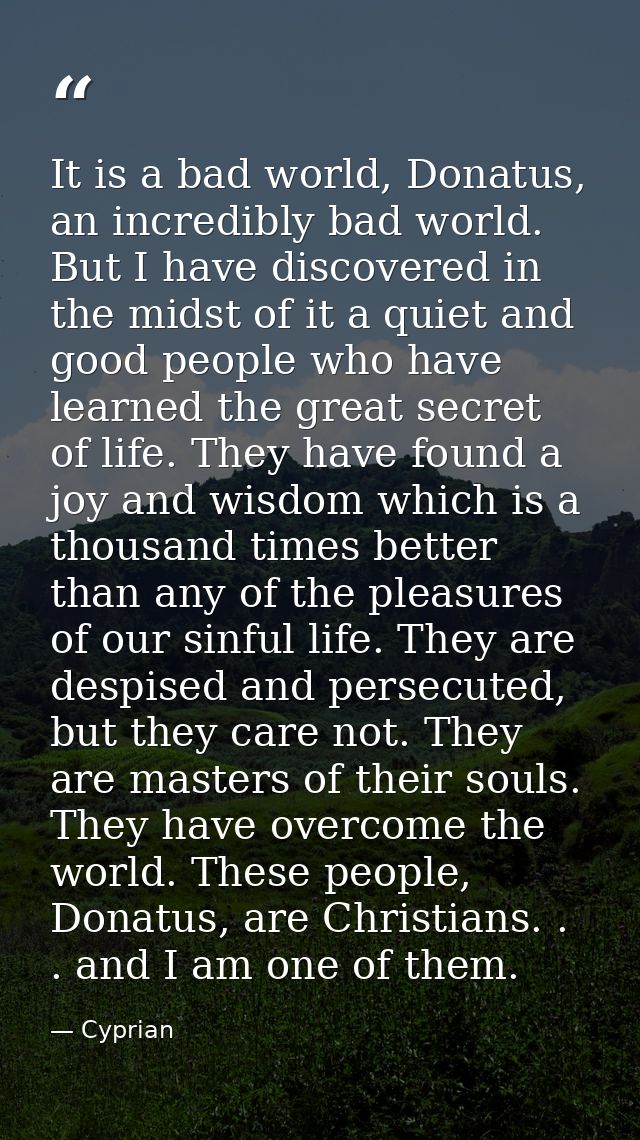 It is a bad world, Donatus, an incredibly bad world. But I have discovered in the midst of it a quiet and good people wh — Cyprian