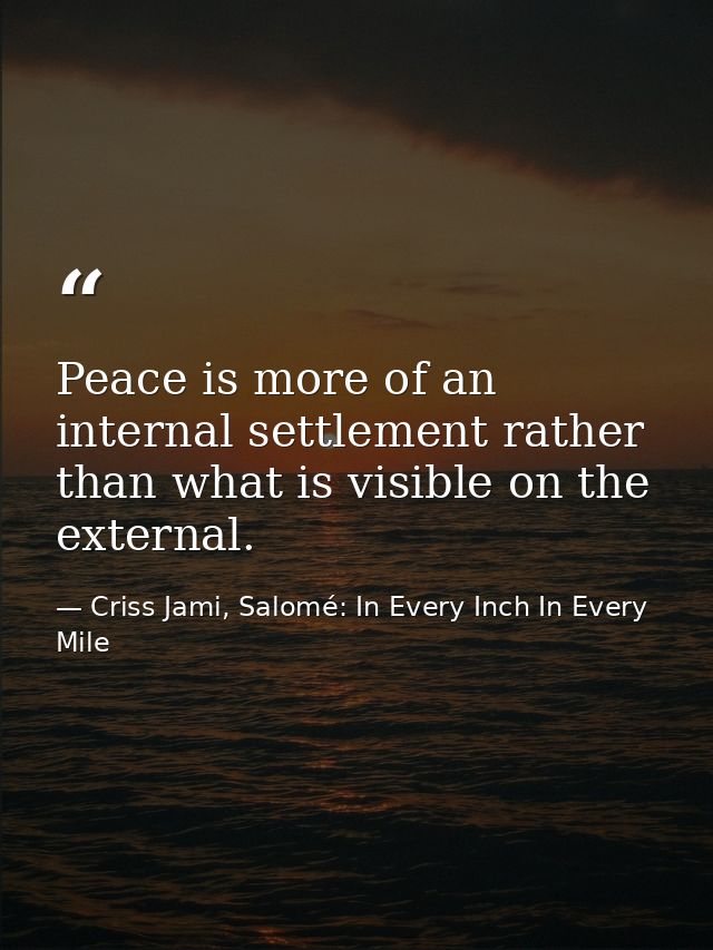Peace is more of an internal settlement rather than what is visible on the external. — Criss Jami, Salomé: In Every Inch In Every Mile