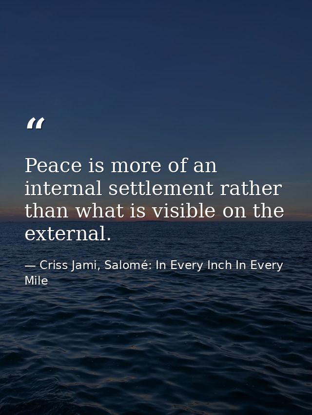 Peace is more of an internal settlement rather than what is visible on the external. — Criss Jami, Salomé: In Every Inch In Every Mile