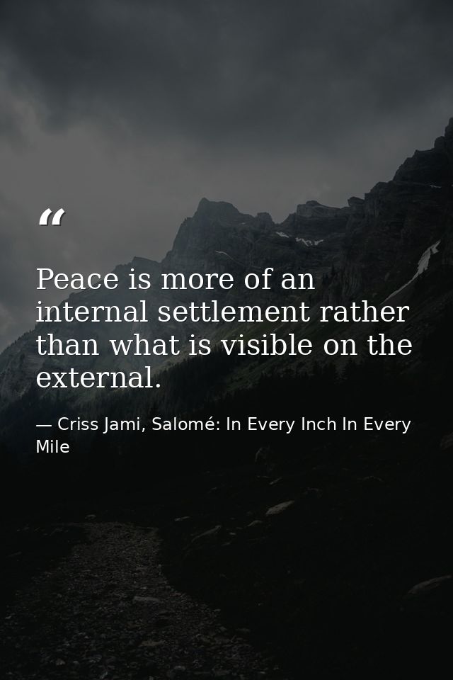 Peace is more of an internal settlement rather than what is visible on the external. — Criss Jami, Salomé: In Every Inch In Every Mile