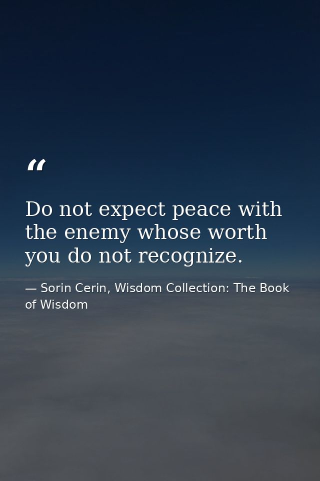 Do not expect peace with the enemy whose worth you do not recognize. — Sorin Cerin, Wisdom Collection: The Book of Wisdom