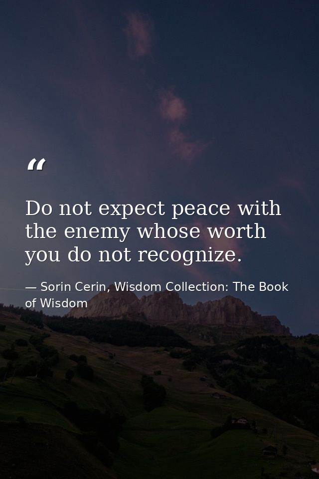 Do not expect peace with the enemy whose worth you do not recognize. — Sorin Cerin, Wisdom Collection: The Book of Wisdom