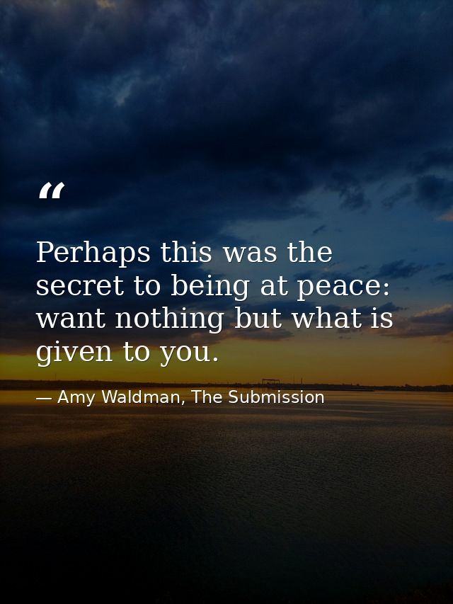 Perhaps this was the secret to being at peace: want nothing but what is given to you. — Amy Waldman, The Submission