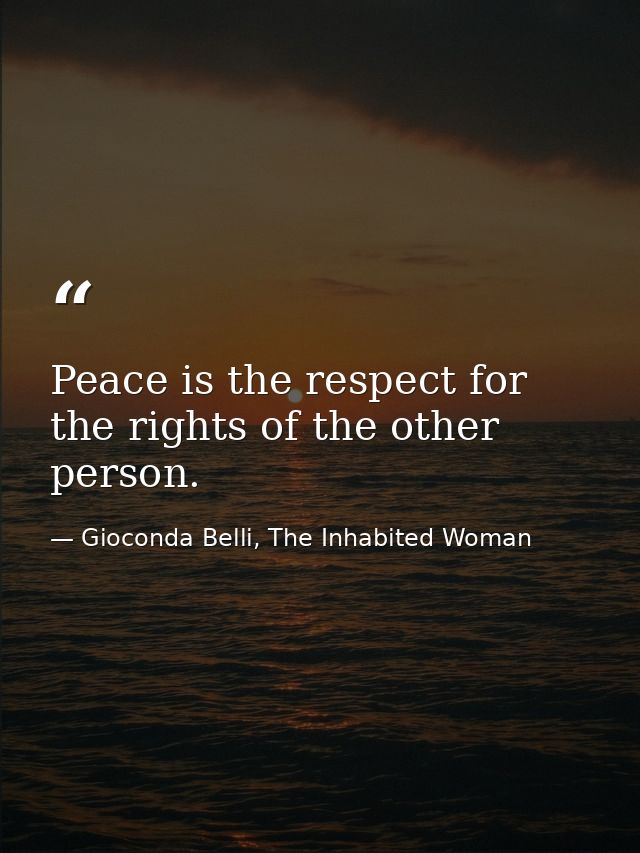 Peace is the respect for the rights of the other person. — Gioconda Belli, The Inhabited Woman