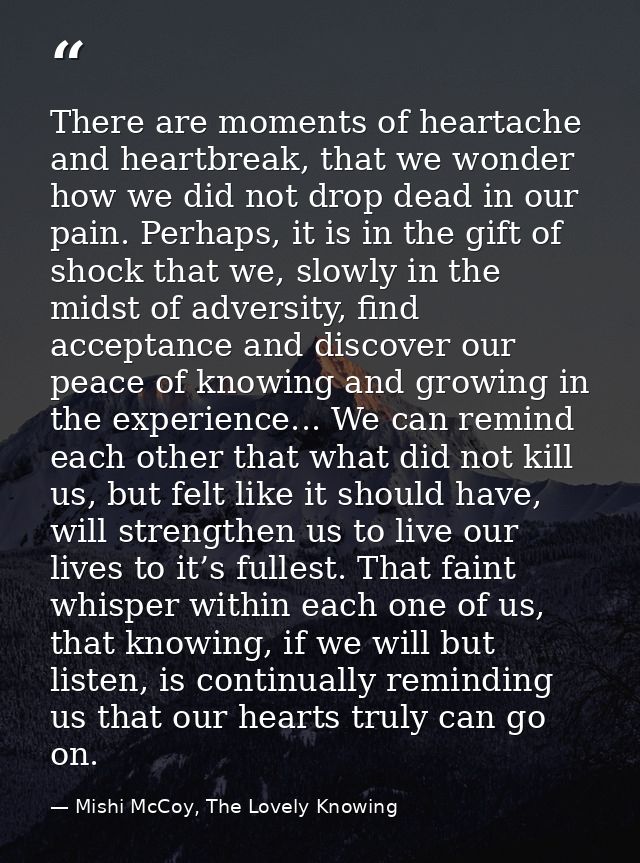 There are moments of heartache and heartbreak, that we wonder how we did not drop dead in our pain. Perhaps, it is in th — Mishi McCoy, The Lovely Knowing