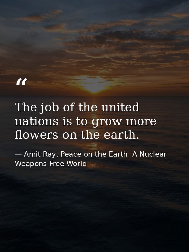 The job of the united nations is to grow more flowers on the earth. — Amit Ray, Peace on the Earth  A Nuclear Weapons Free World