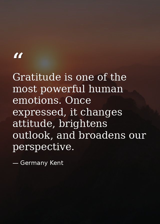 Gratitude is one of the most powerful human emotions. Once expressed, it changes attitude, brightens outlook, and broade — Germany Kent